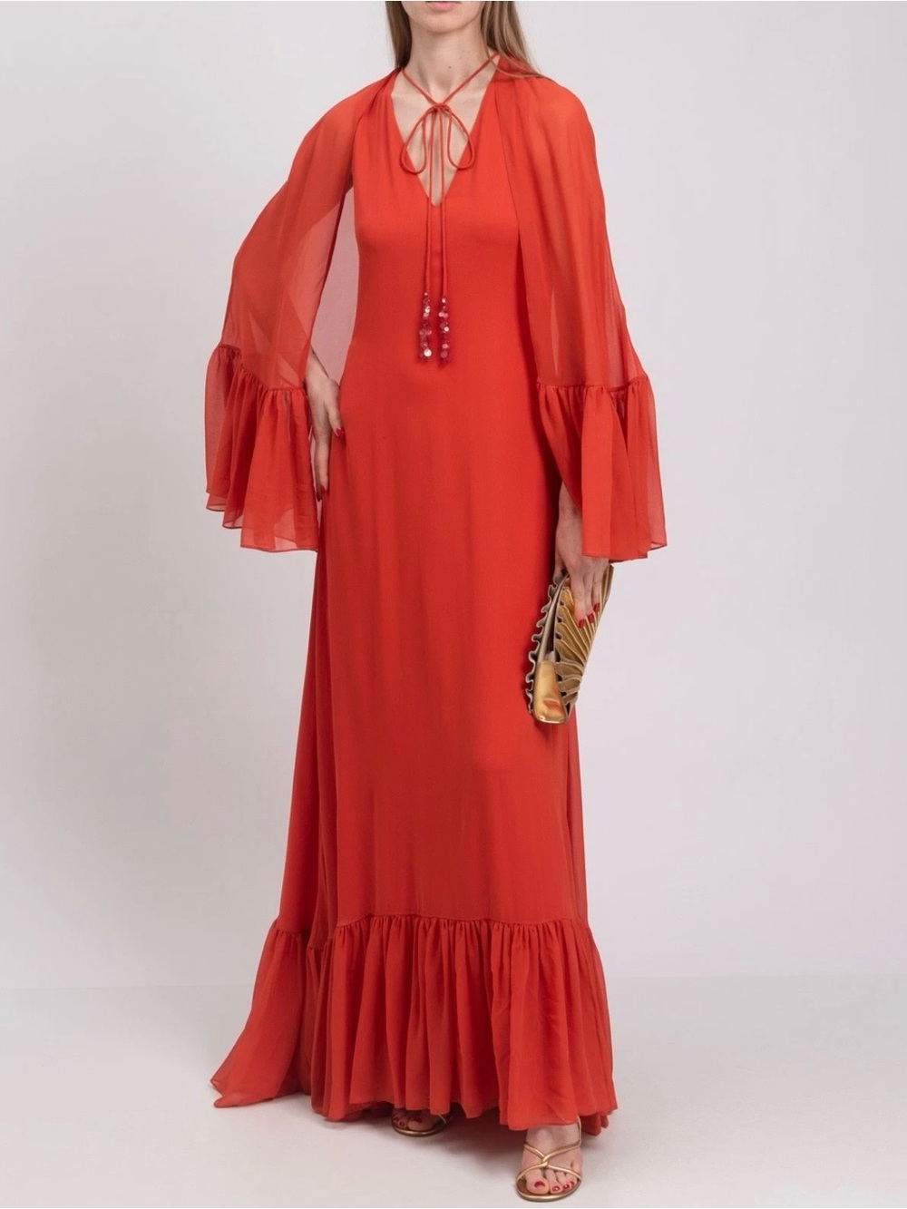 $11,000 Valentino Red Bell Sleeve Maxi Dress Current on Mytheresa Netaporter!
